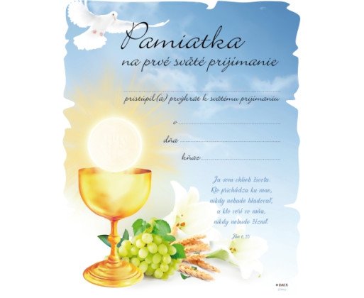 Pamiatka na prvé sväté prijímanie (ZPM02)