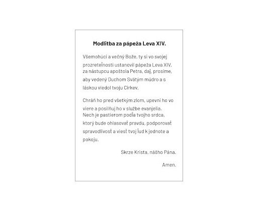 Obrázok s modlitbou a portrétom pápeža Leva XIV.