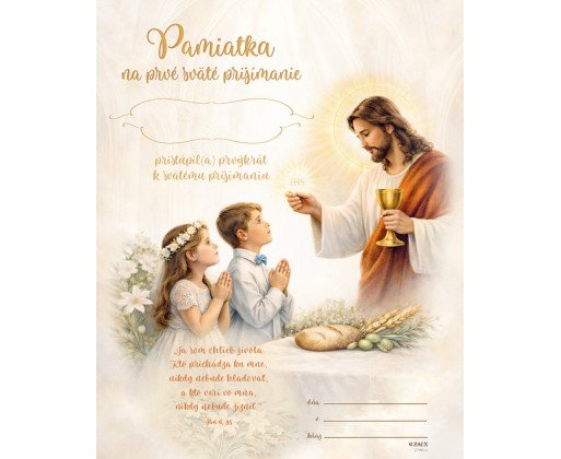 Pamiatka na prvé sväté prijímanie (ZPM10) Pán Ježiš + deti