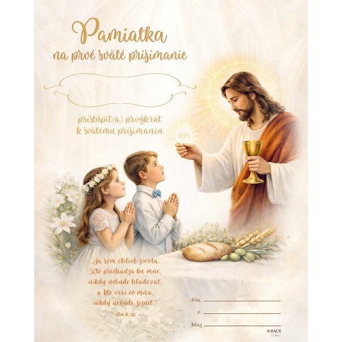 Pamiatka na prvé sväté prijímanie (ZPM10) Pán Ježiš + deti
