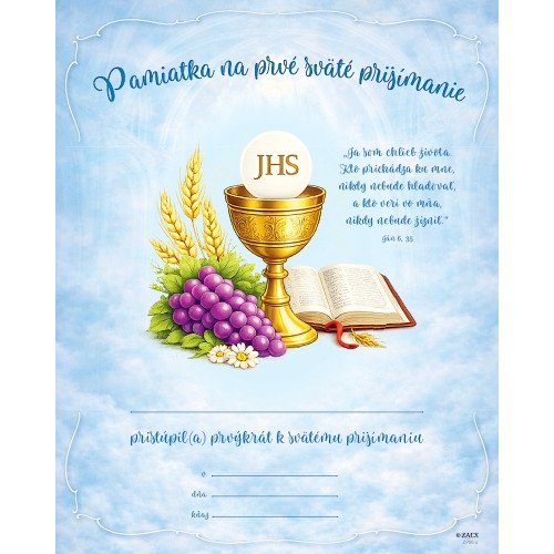 Pamiatka na prvé sväté prijímanie (ZPM14) Kalich - modrá