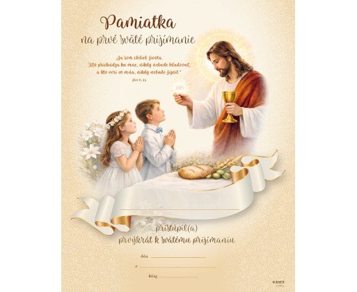 Pamiatka na prvé sväté prijímanie (ZPM15) Pán Ježiš + deti
