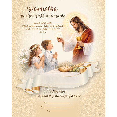 Pamiatka na prvé sväté prijímanie (ZPM15) Pán Ježiš + deti